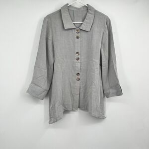 Fridaze Womens S Linen Top Blouse Button-Up Tunic Gray  Lagenlook Boho Festival